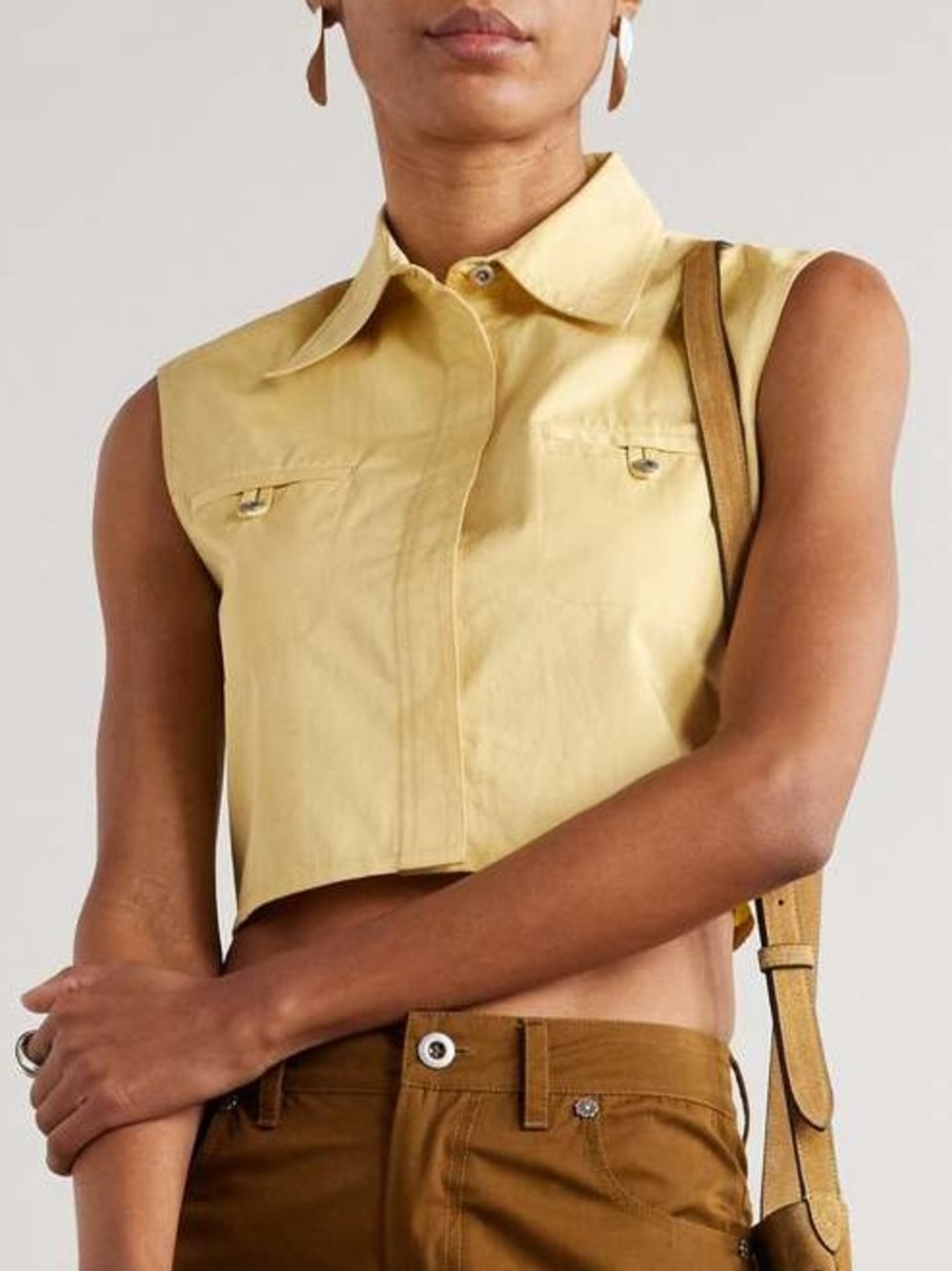 EMPORIO SIRENUSE Caterina Cropped Sleeveless Cotton-Twill Yellow Top EUC Size 6